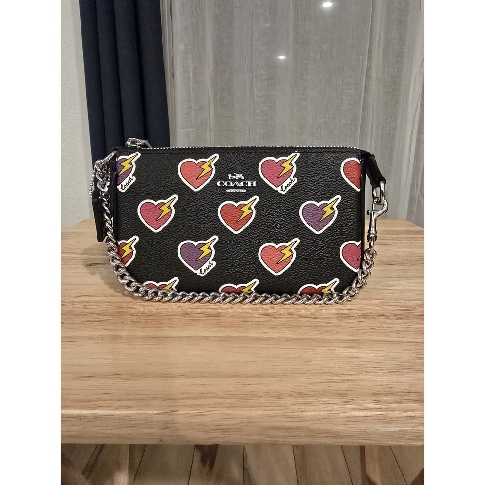 COACH CW452 Nolita 19 With Heart Bolt Print Coated Canvas & Leather Black Multi